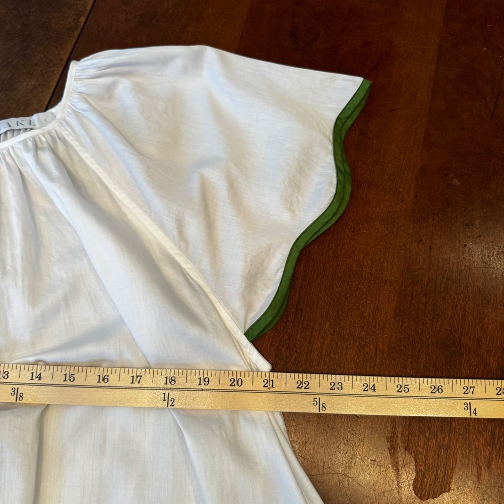 LAKE Pajamas Nightgown Women Large White Green Scallop Trim Cotton Sleep Dress - Picture 7 of 8